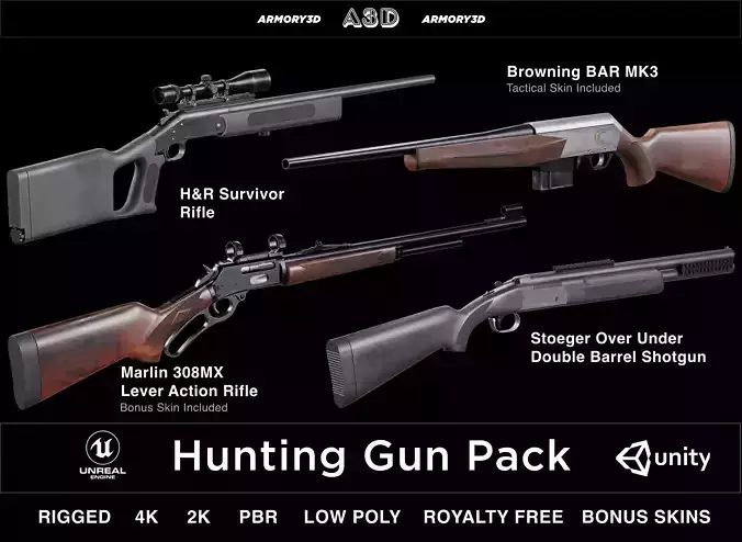 Game Ready Hunting Gun Pack Low-poly 3D model
