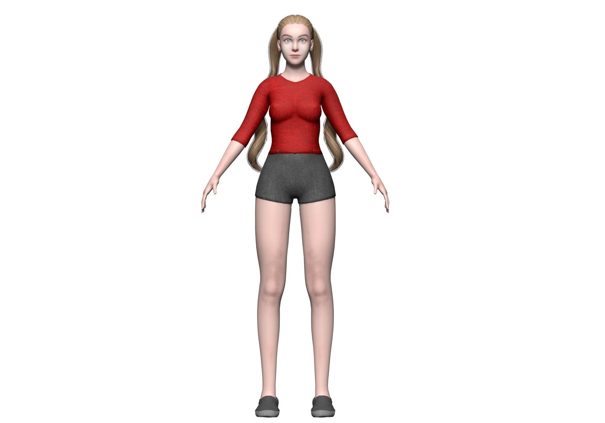 basic cute woman V23423  Low-poly 3D model_1