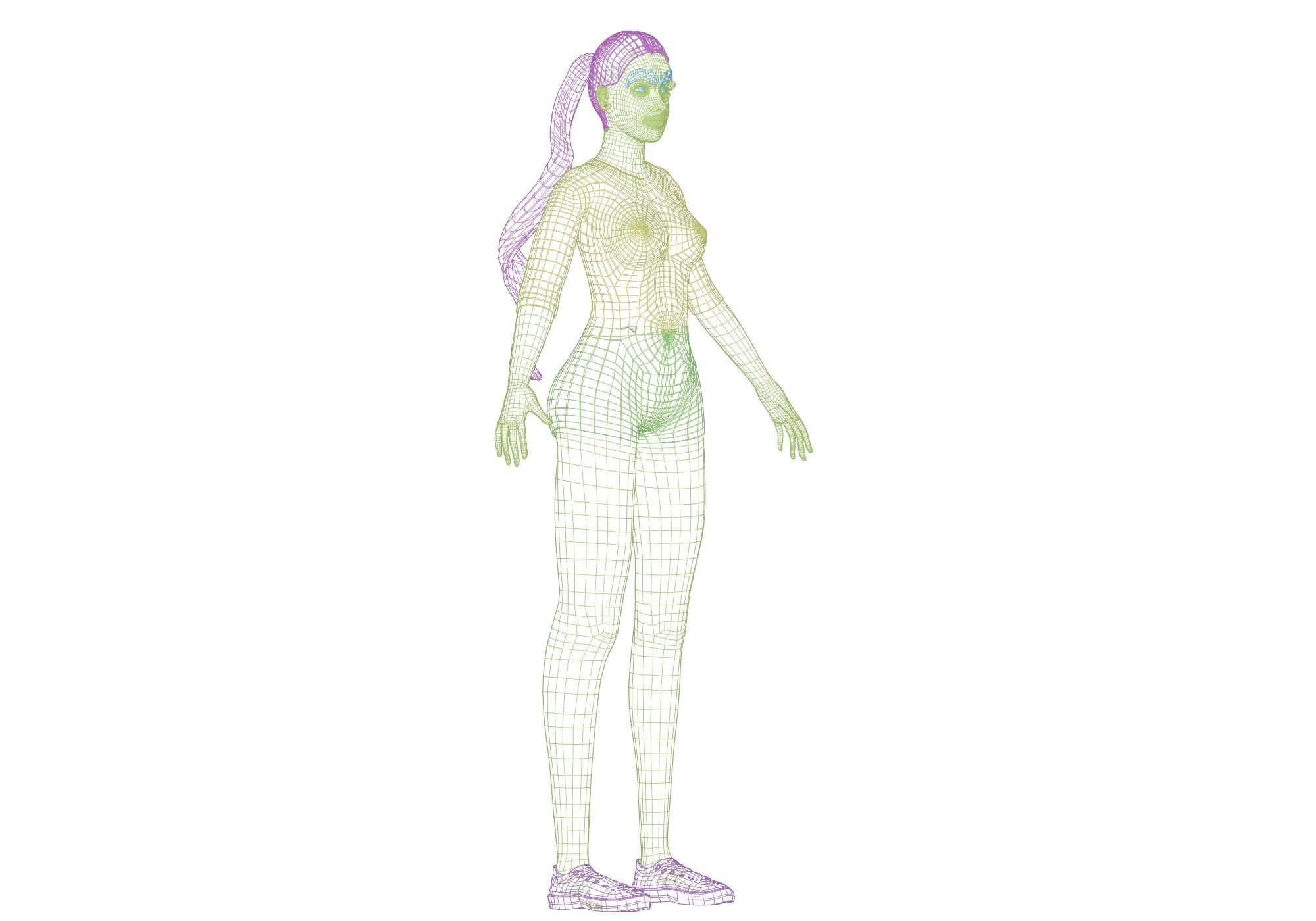 basic cute woman V23423  Low-poly 3D model_12