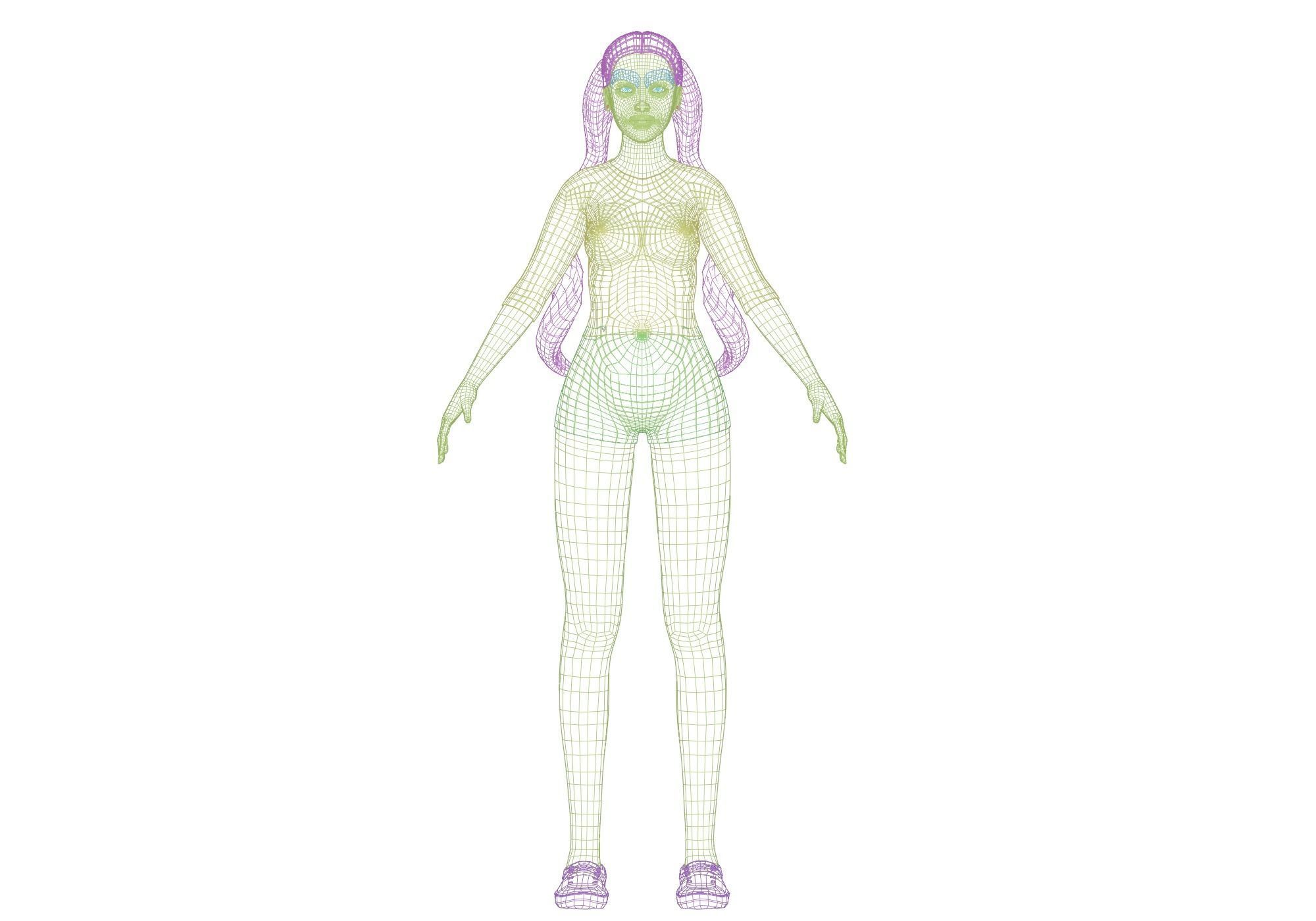 basic cute woman V23423  Low-poly 3D model_11