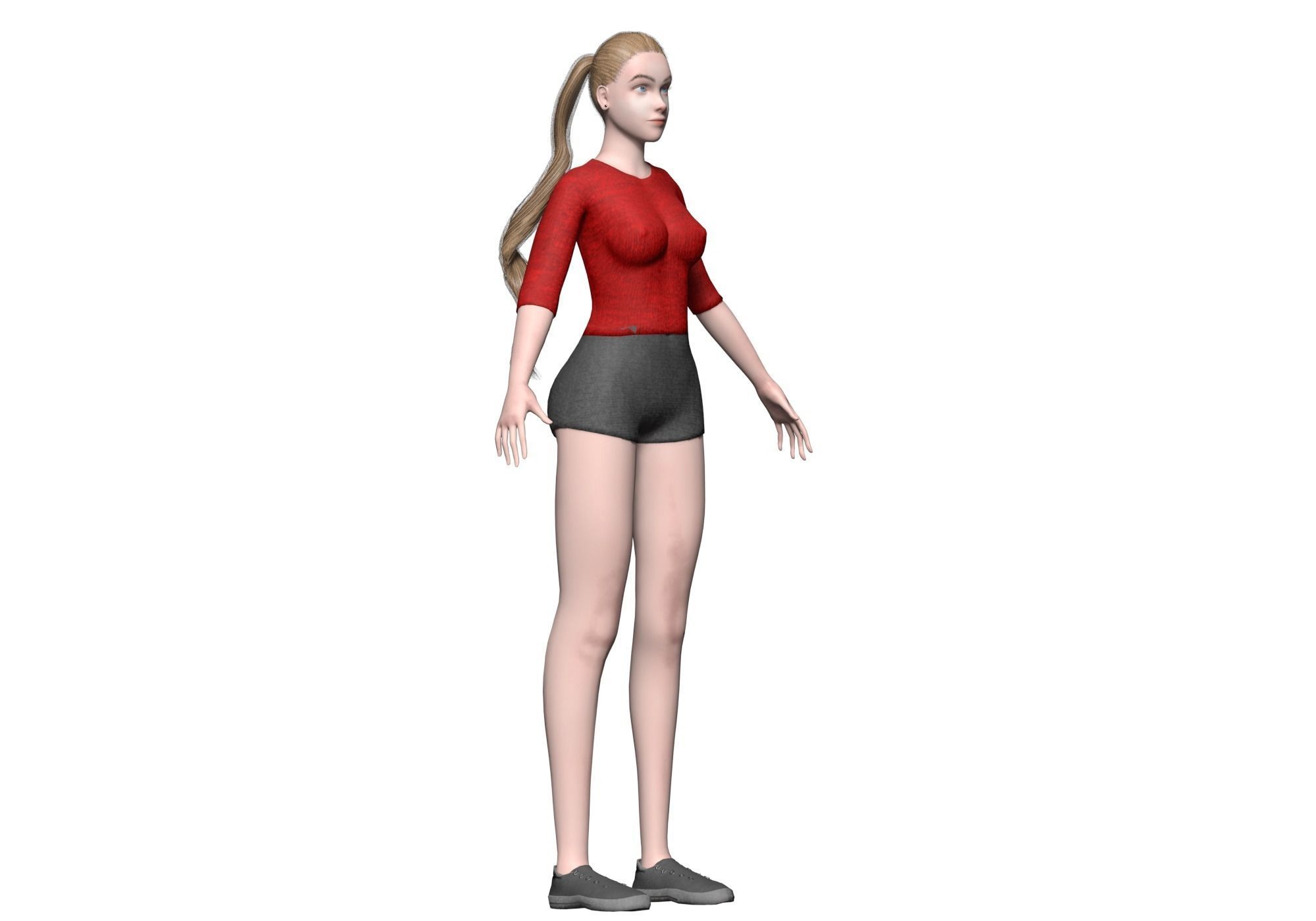 basic cute woman V23423  Low-poly 3D model_2