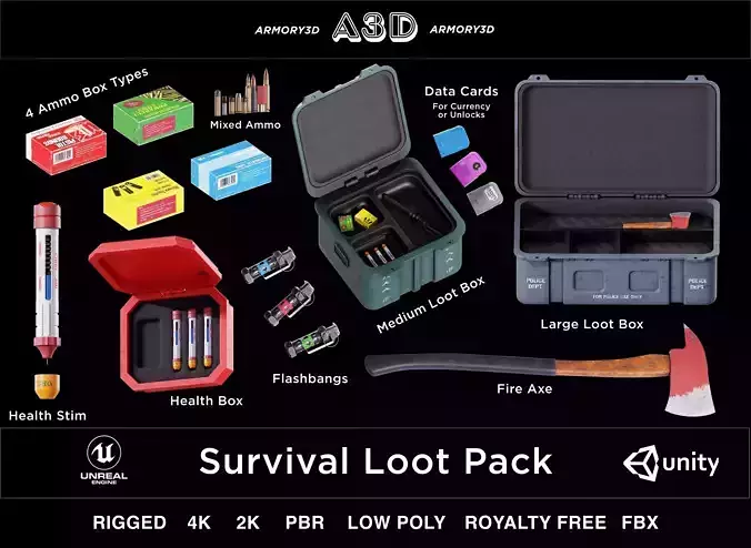 Game Ready Survival Loot Pack Low-poly 3D model