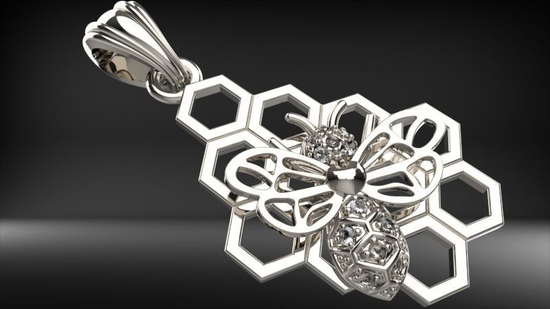 Honeycomb Bee Pendant Necklace Jewelry 3D print model_37
