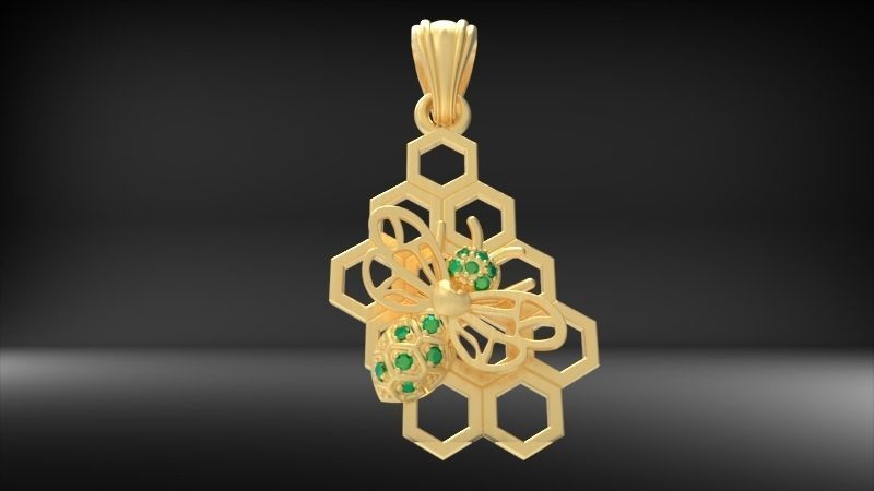 Honeycomb Bee Pendant Necklace Jewelry 3D print model_18