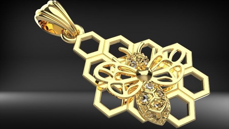 Honeycomb Bee Pendant Necklace Jewelry 3D print model_36