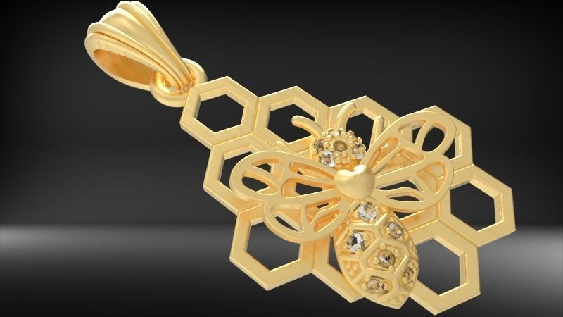 Honeycomb Bee Pendant Necklace Jewelry 3D print model_26