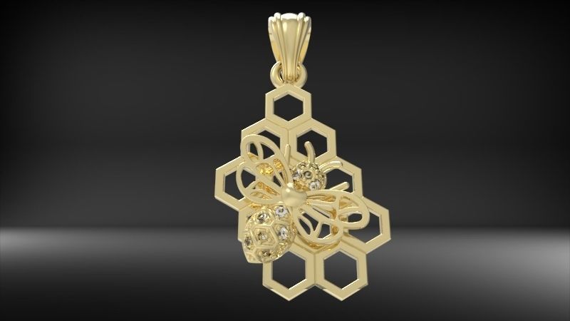 Honeycomb Bee Pendant Necklace Jewelry 3D print model_23