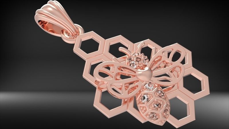 Honeycomb Bee Pendant Necklace Jewelry 3D print model_33