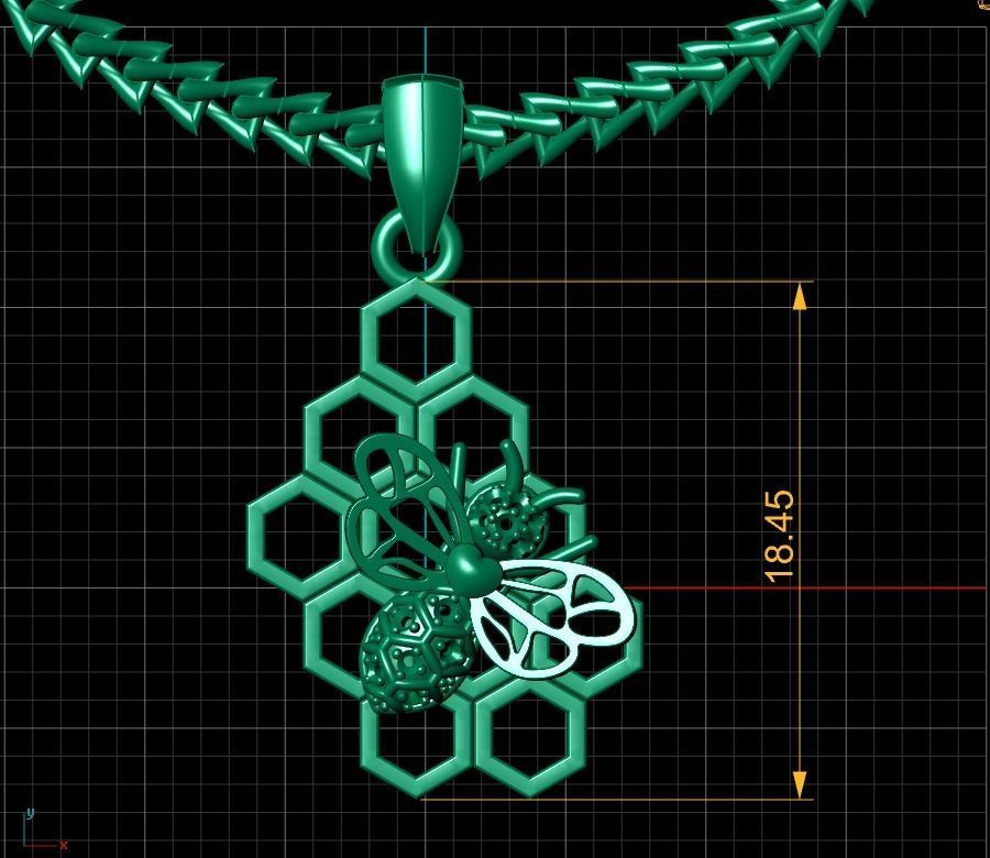 Honeycomb Bee Pendant Necklace Jewelry 3D print model_12
