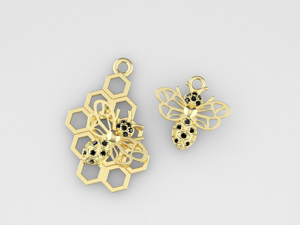 Honeycomb Bee Pendant Necklace Jewelry 3D print model_14