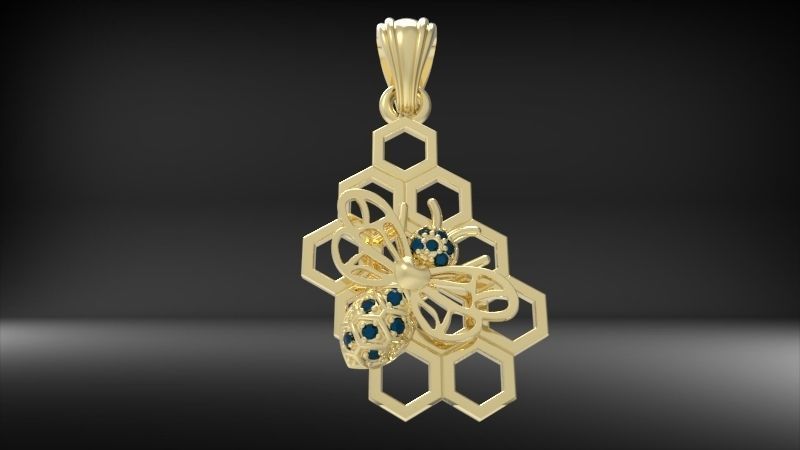 Honeycomb Bee Pendant Necklace Jewelry 3D print model_22