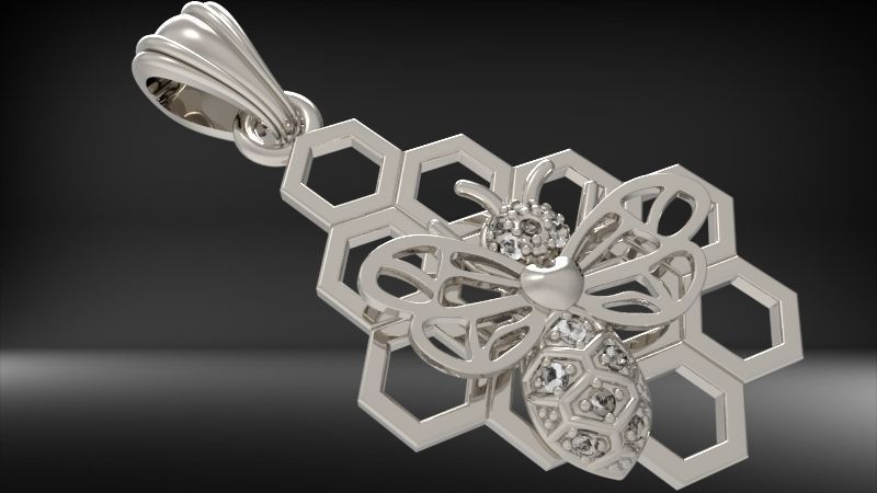 Honeycomb Bee Pendant Necklace Jewelry 3D print model_27