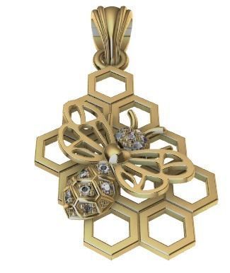 Honeycomb Bee Pendant Necklace Jewelry 3D print model_13
