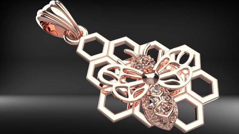 Honeycomb Bee Pendant Necklace Jewelry 3D print model_34