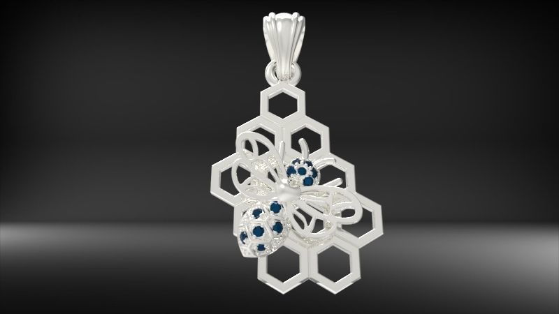 Honeycomb Bee Pendant Necklace Jewelry 3D print model_20