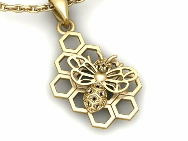 Honeycomb Bee Pendant Necklace Jewelry 3D print model_31