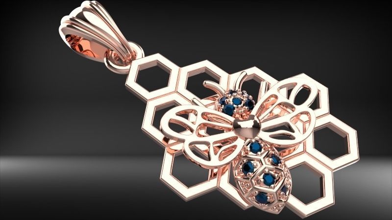 Honeycomb Bee Pendant Necklace Jewelry 3D print model_5
