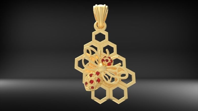 Honeycomb Bee Pendant Necklace Jewelry 3D print model_17