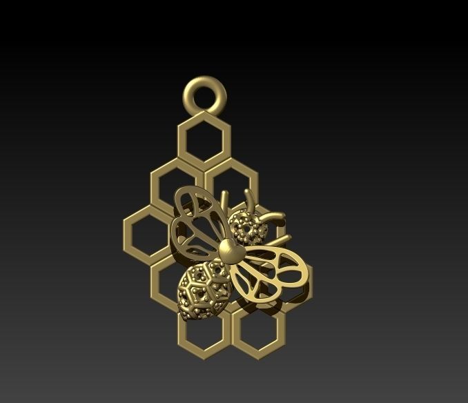 Honeycomb Bee Pendant Necklace Jewelry 3D print model_11