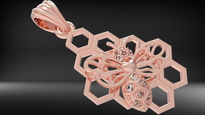 Honeycomb Bee Pendant Necklace Jewelry 3D print model_25