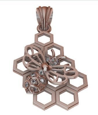Honeycomb Bee Pendant Necklace Jewelry 3D print model_15