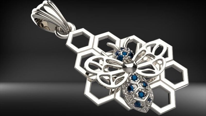 Honeycomb Bee Pendant Necklace Jewelry 3D print model_3