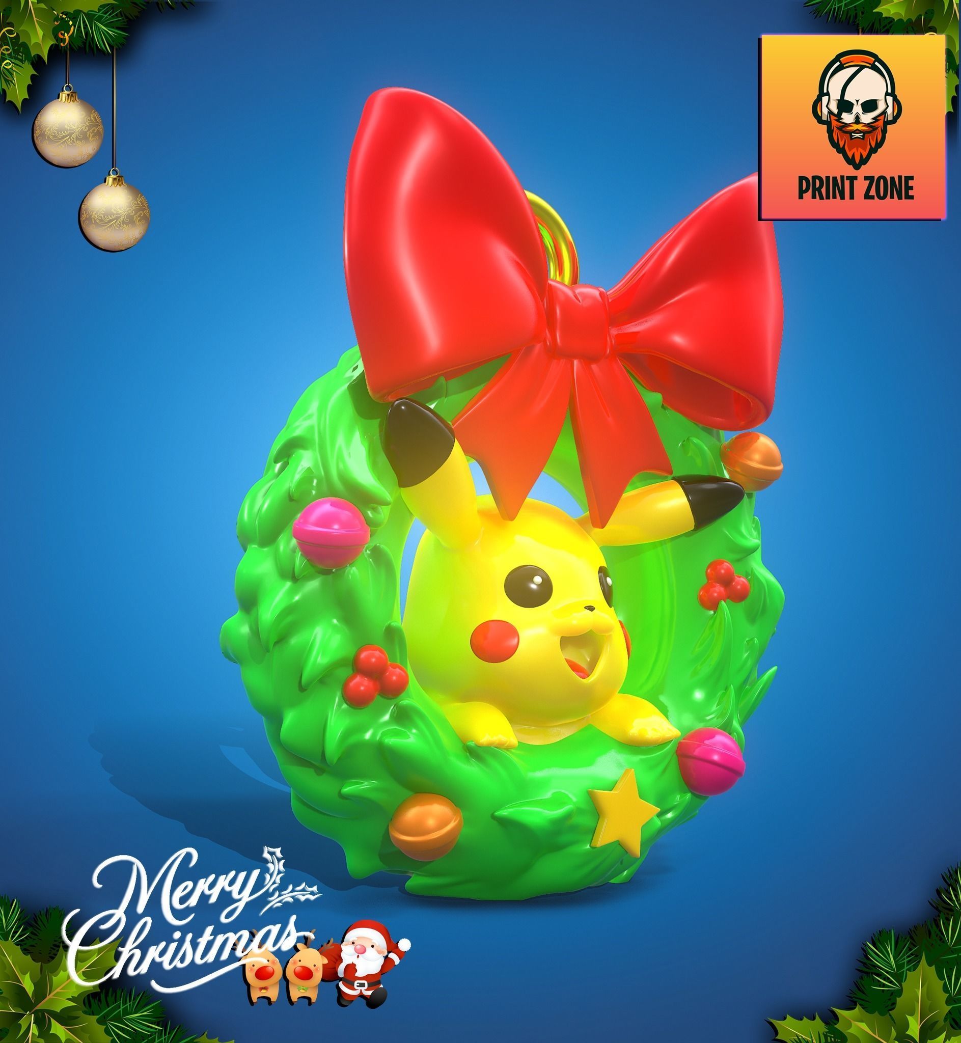 LAUREL WREATH PIKACHU 01 CHRISTMAS 3D PRINT FILE STL POKEMON 3D model ...