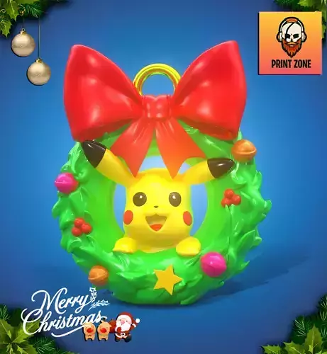 LAUREL WREATH PIKACHU 01 CHRISTMAS 3D PRINT FILE STL POKEMON 3D print model