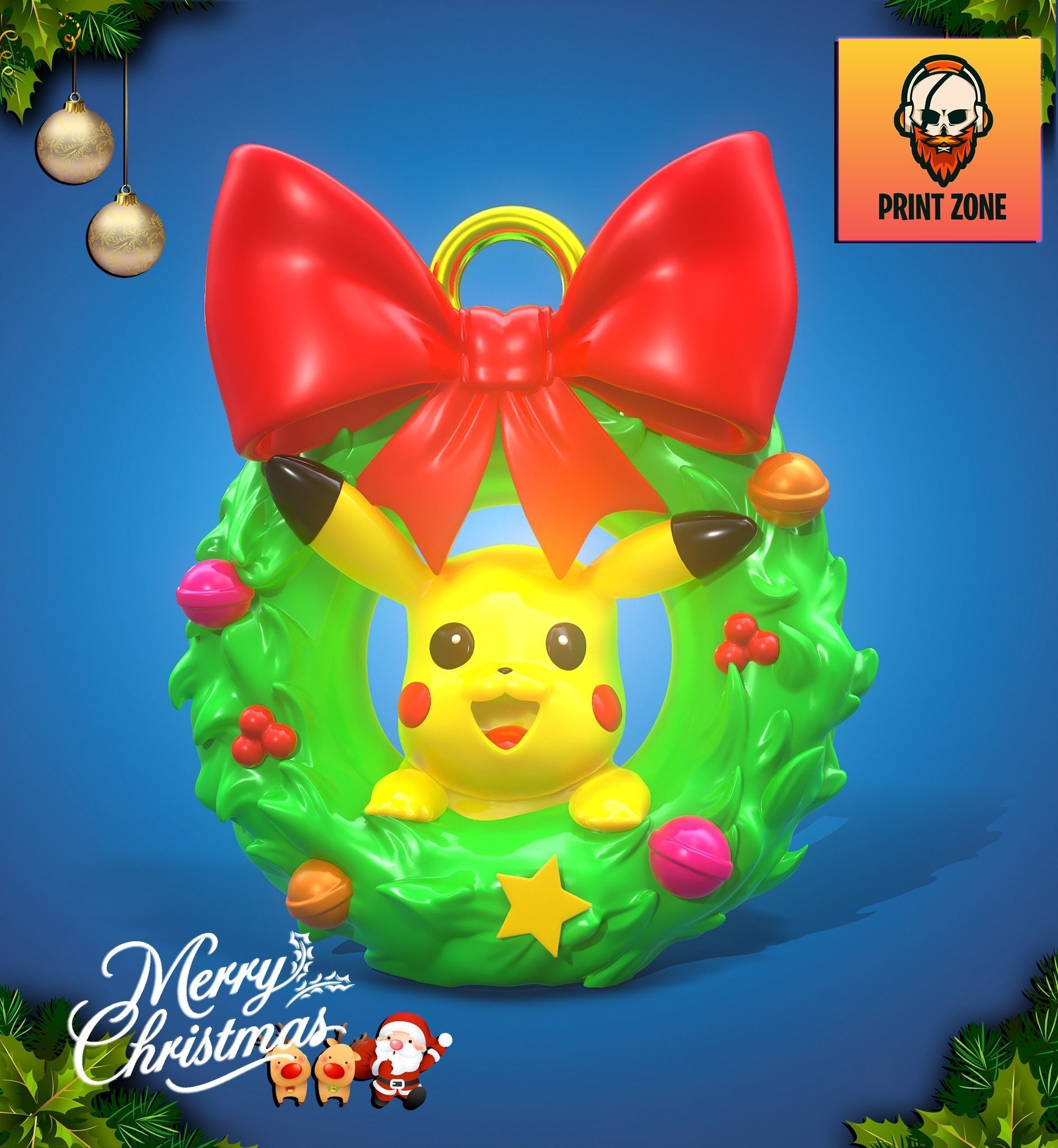LAUREL WREATH PIKACHU 01 CHRISTMAS 3D PRINT FILE STL POKEMON 3D model ...
