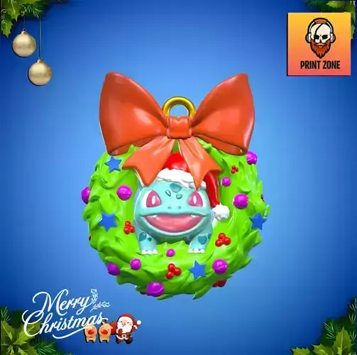 LAUREL WREATH BULBASAUR 01 CHRISTMAS  3D PRINT FILE STL POKEMON 3D print model