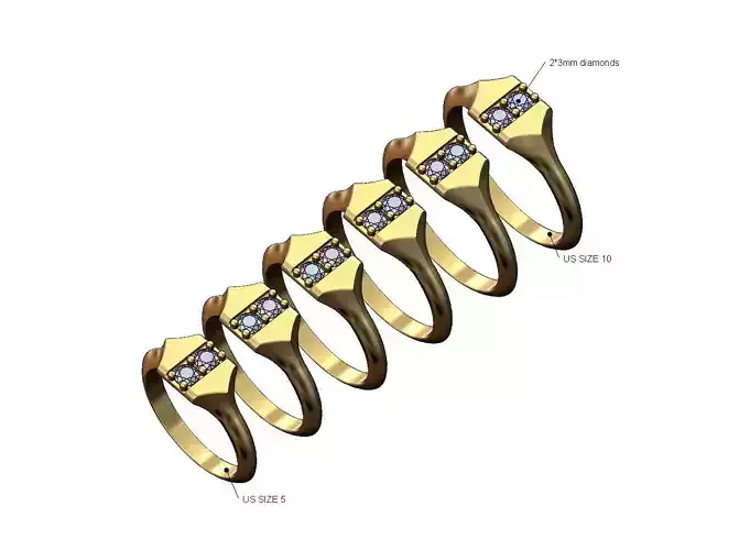 Double diamond V sides signet ring US sizes 5to10