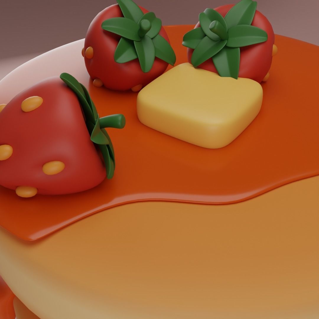 stylized pancake table Low-poly 3D model_1