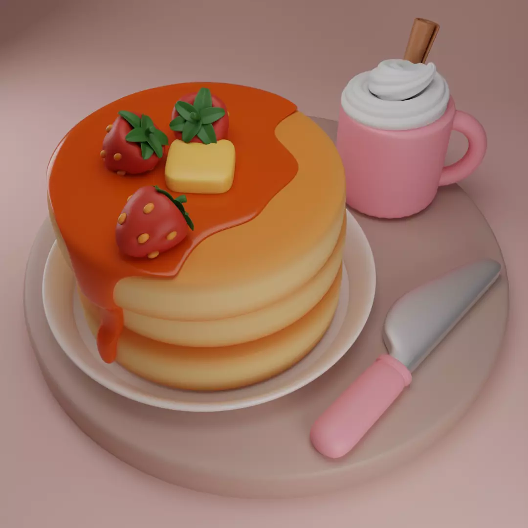 stylized pancake table Low-poly 3D model_0