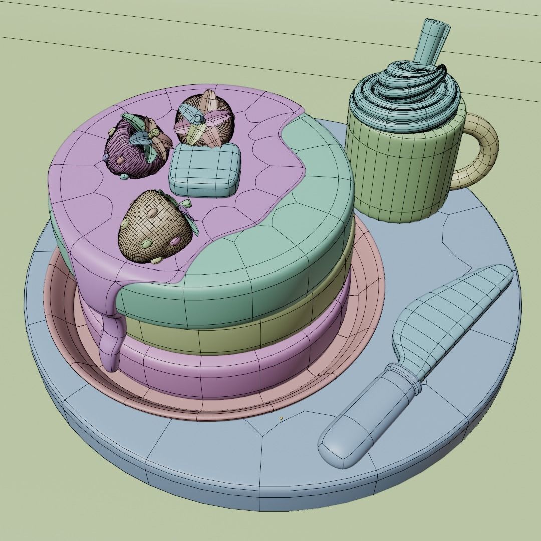 stylized pancake table Low-poly 3D model_4