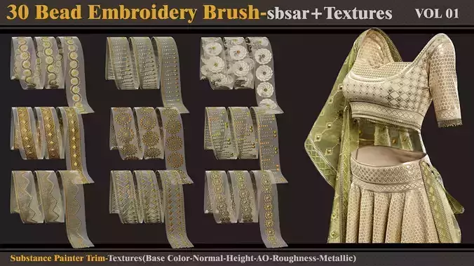 30 Bead Embroidery Brush-SBSAR-Textures-Substance Painter Tools