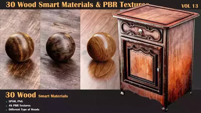 30 Wood Smart Materials and PBR Textures - Vol 13  