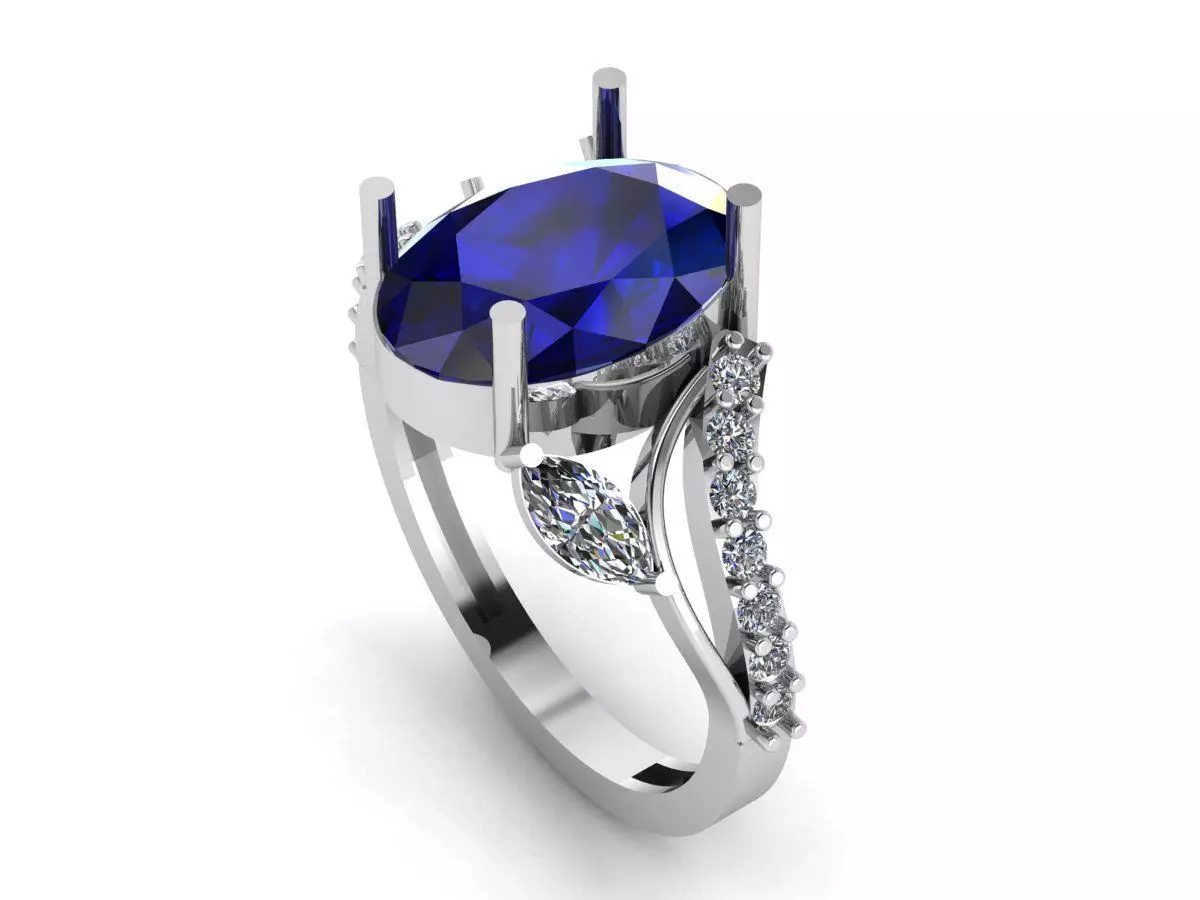 Oval blue stone ring Free 3D print model