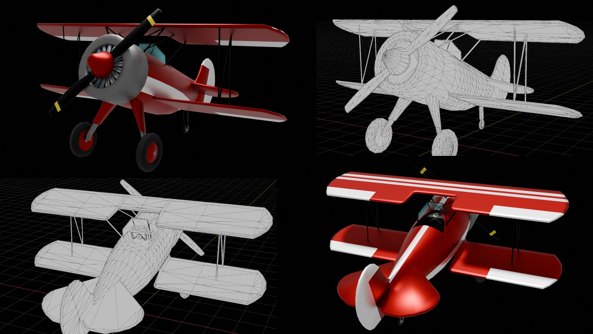 Historic Biplane - Game ready Asset Low-poly 3D model_1