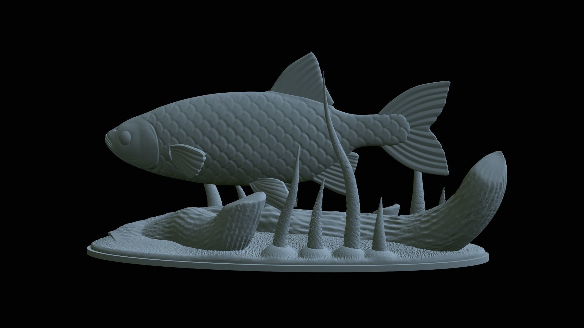 fish common rudd statue underwater detailed texture 3D print model_22