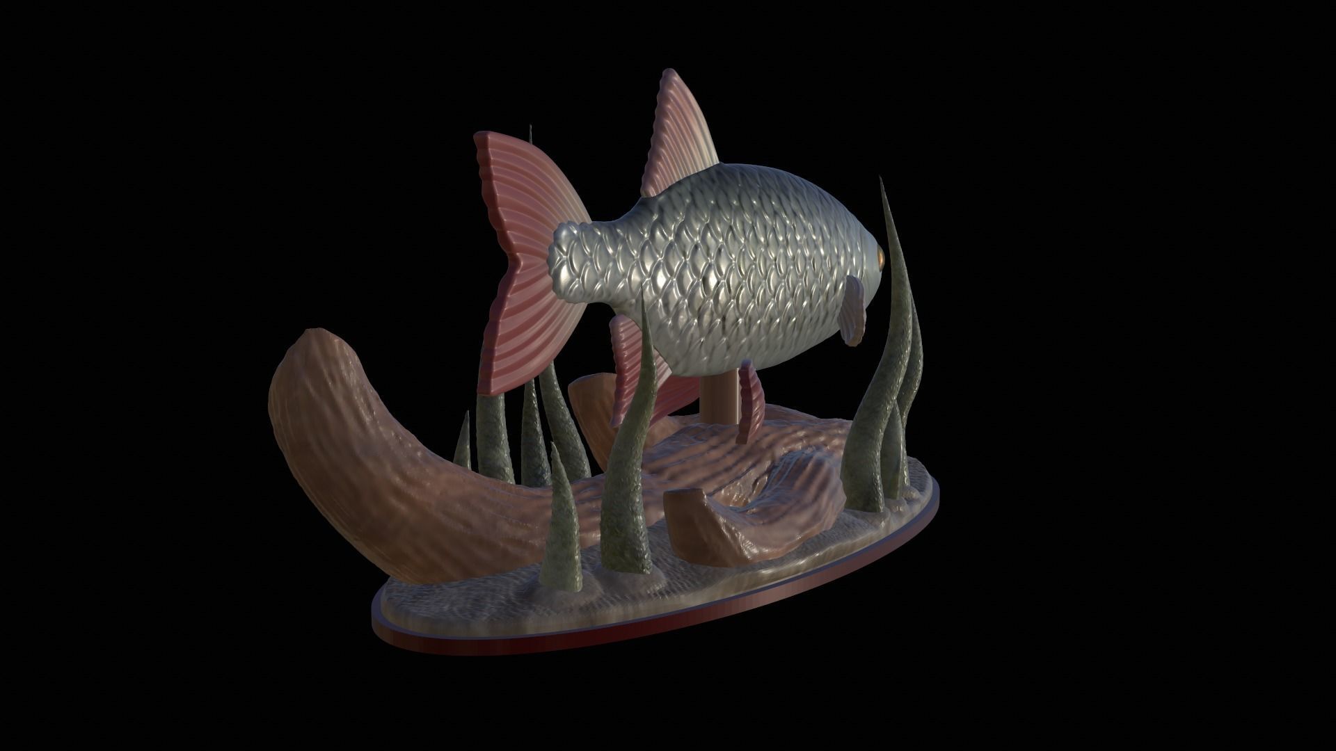 fish common rudd statue underwater detailed texture 3D print model_16