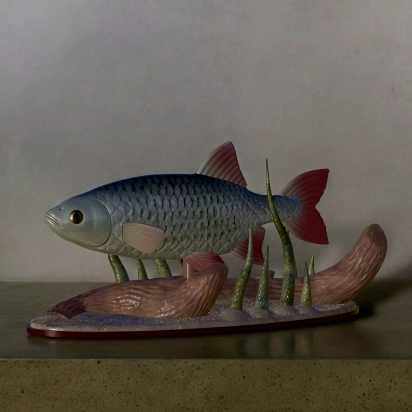 fish common rudd statue underwater detailed texture 3D print model_0