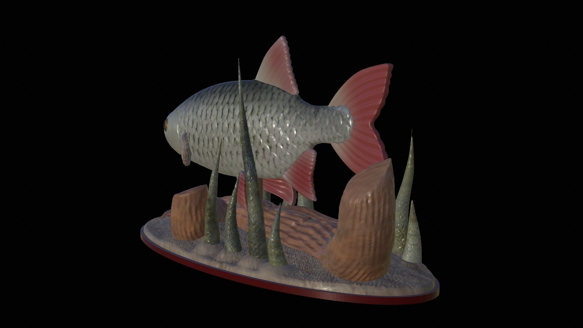 fish common rudd statue underwater detailed texture 3D print model_17