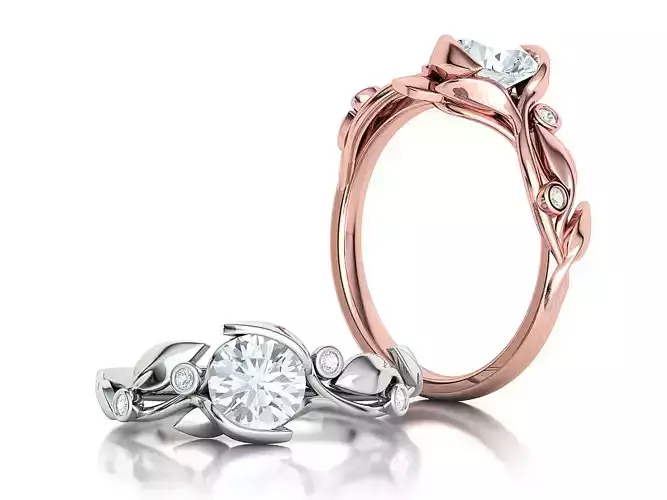 Floral Engagement Ring 1CT Stone Leaves design 3dmodel 3D print model