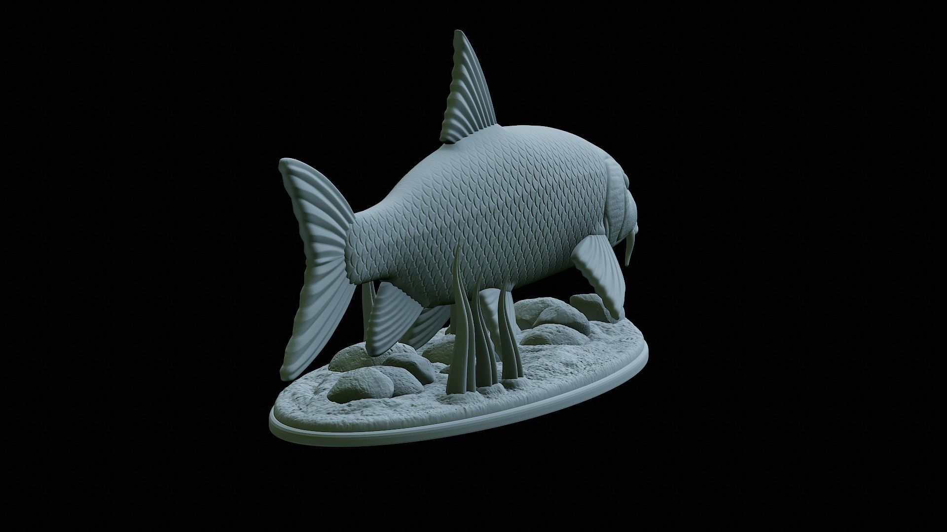 fish Common barbel statue underwater detailed texture 3D print model_29