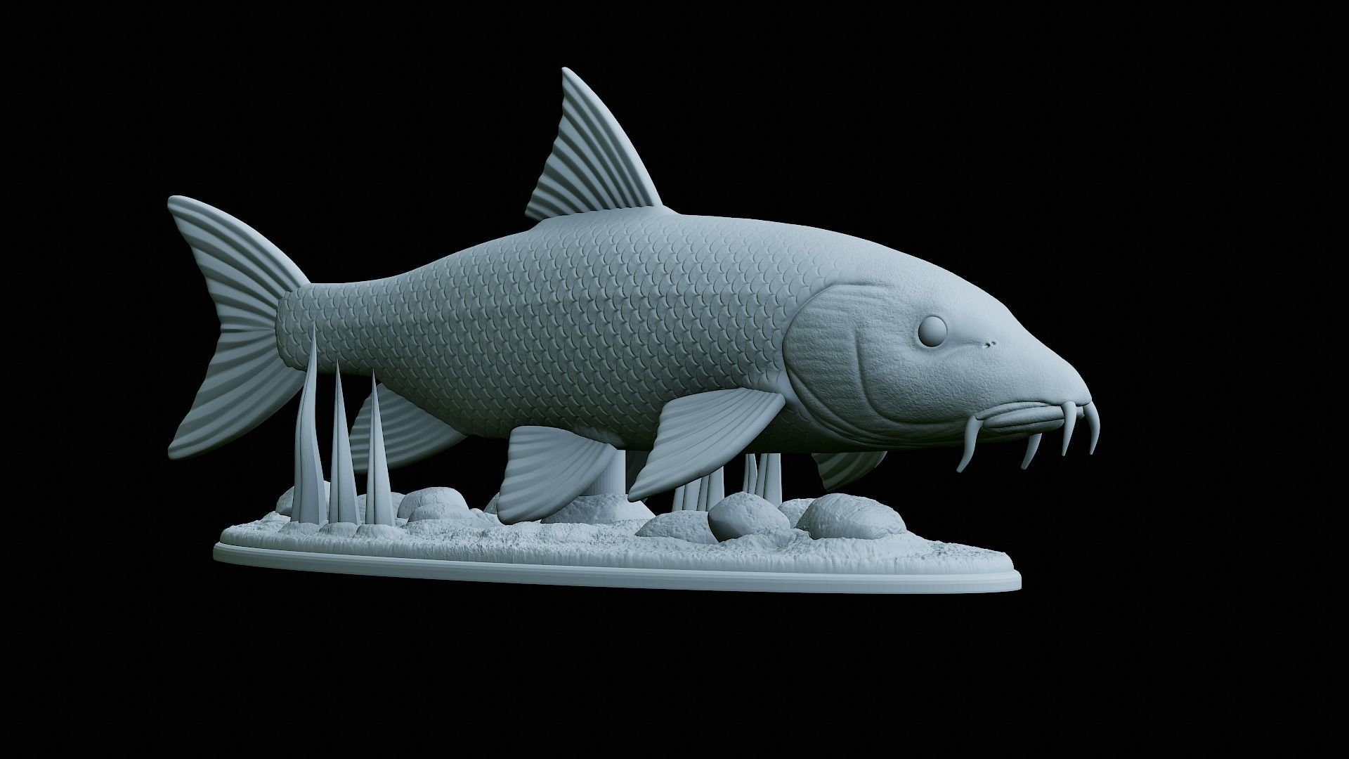fish Common barbel statue underwater detailed texture 3D print model_26