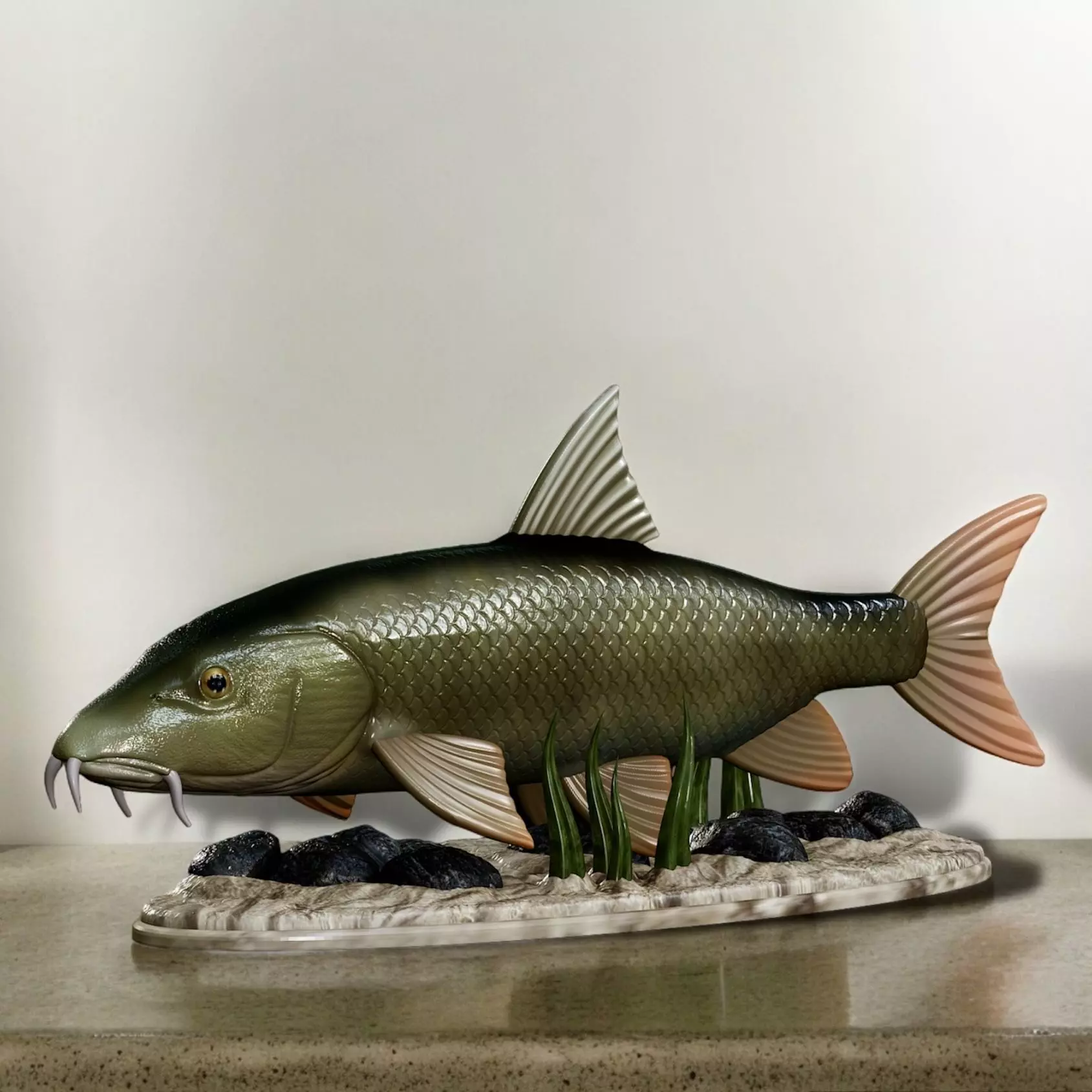 fish Common barbel statue underwater detailed texture 3D print model_0