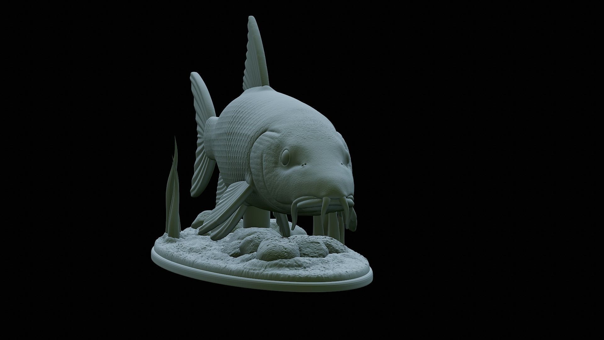 fish Common barbel statue underwater detailed texture 3D print model_24
