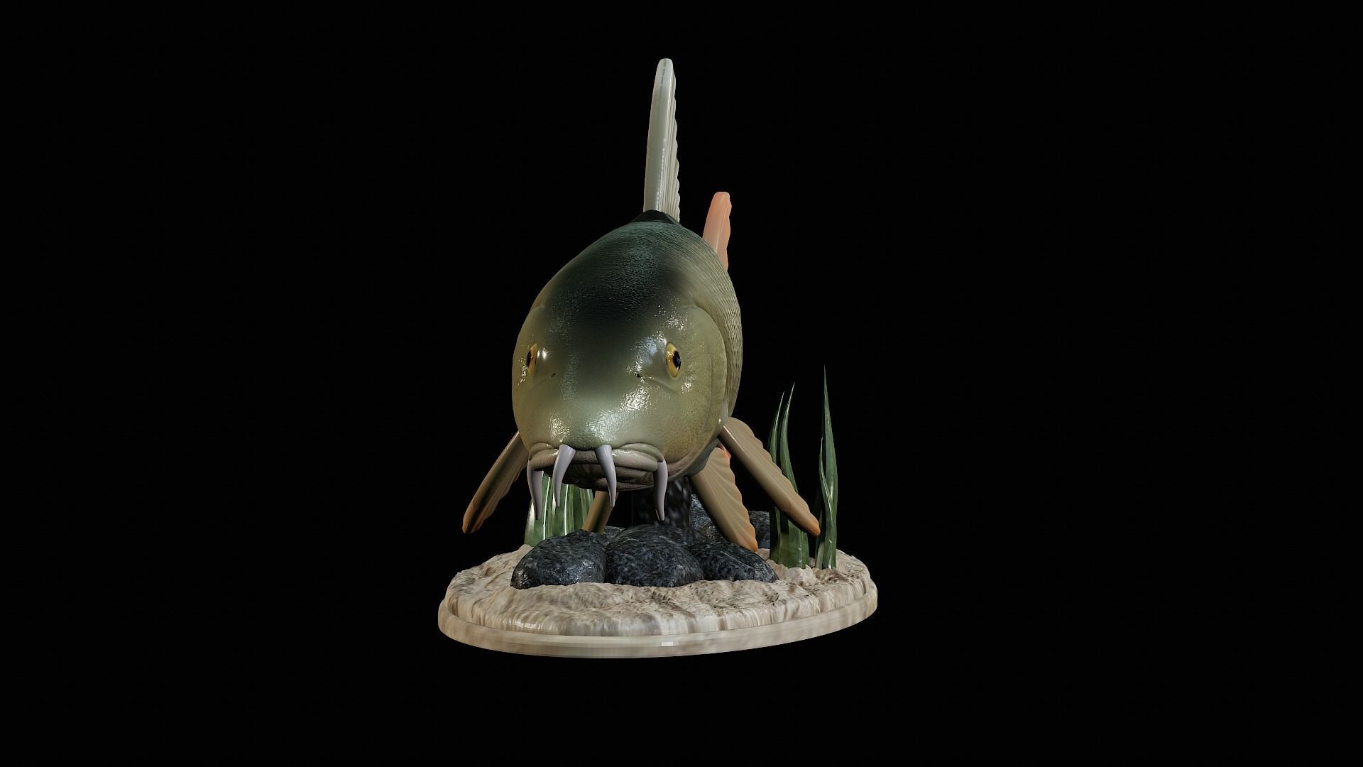 fish Common barbel statue underwater detailed texture 3D print model_33