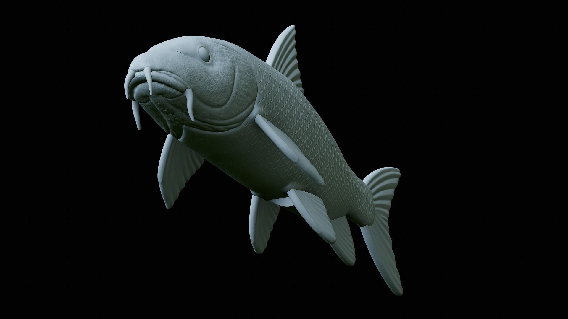 fish Common barbel statue underwater detailed texture 3D print model_36