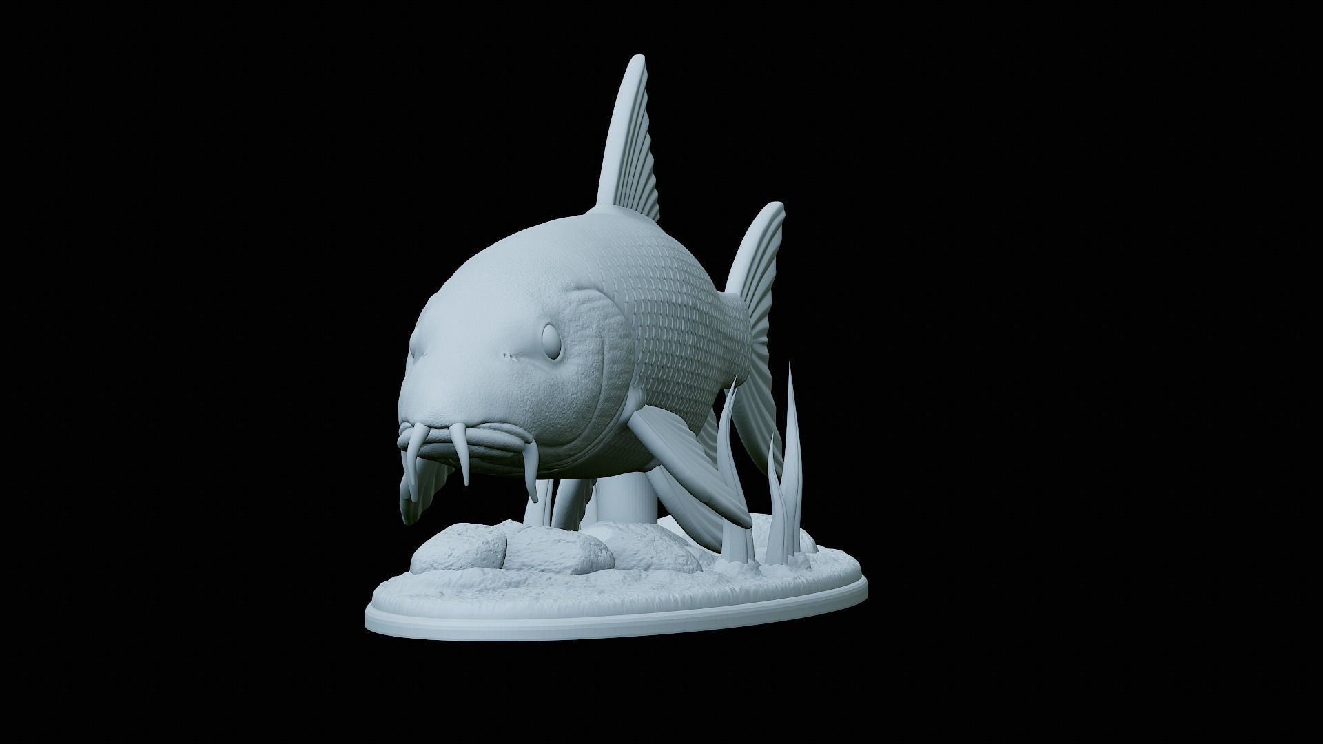 fish Common barbel statue underwater detailed texture 3D print model_21
